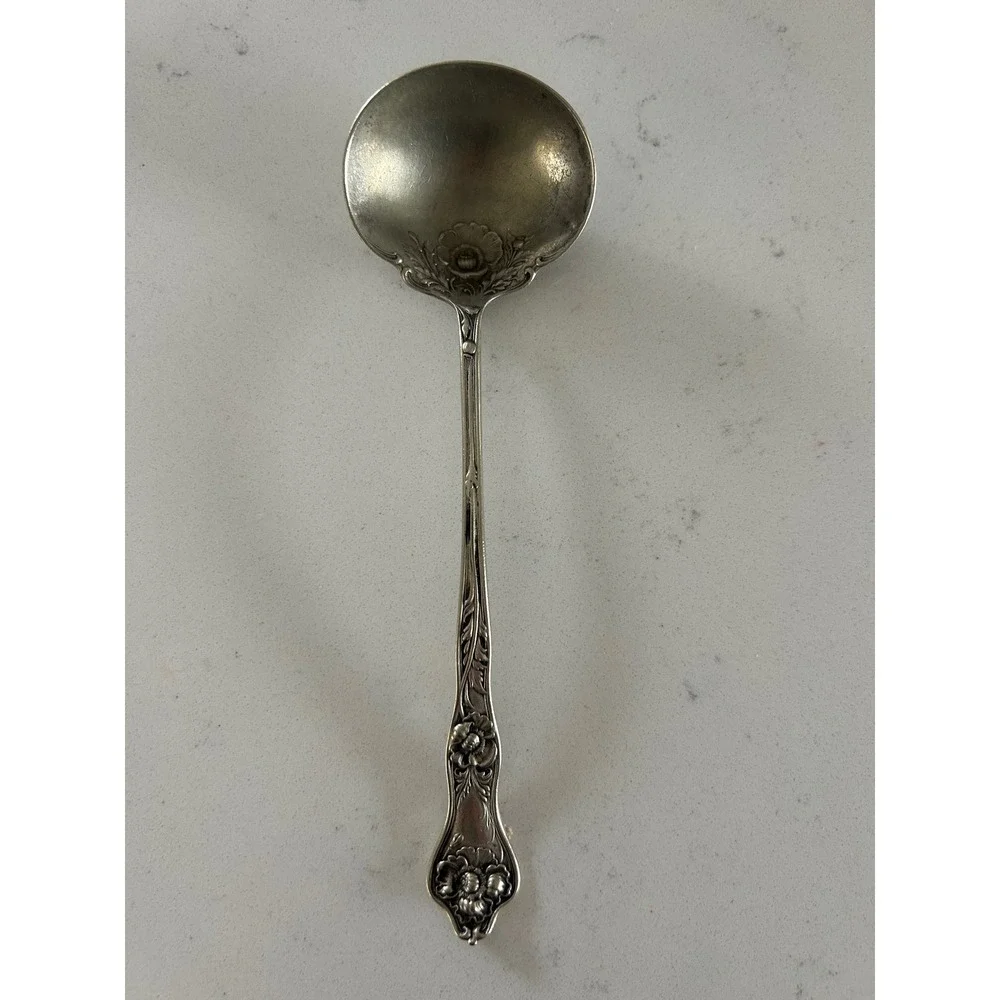 Vintage Floral Etched Silver Plated Soup Ladle‎ Cocktail Fork Butter Knife Set